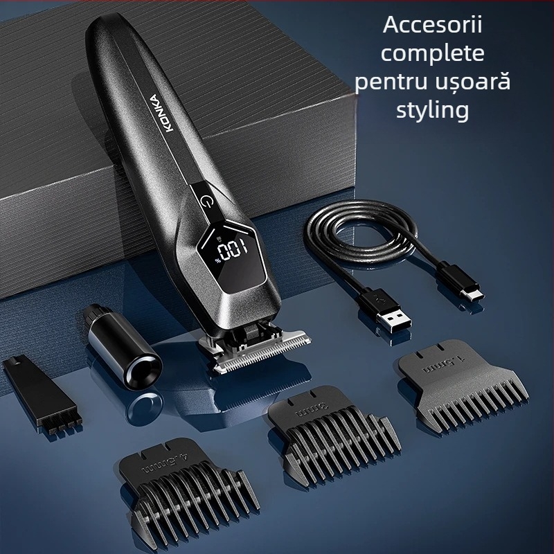 Konka aparat de tuns păr pentru uz casnic, reîncărcabil, lame din oțel inoxidabil, baterie încorporată, autonomie 1–3 ore, funcționare silențioasă sub 36 dB