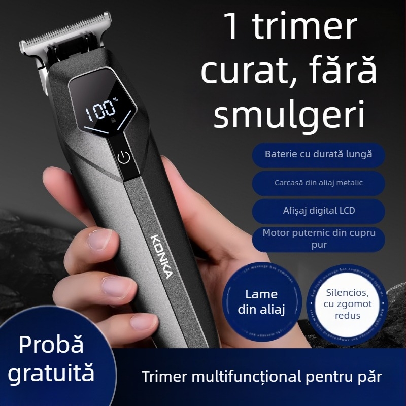 Konka aparat de tuns păr pentru uz casnic, reîncărcabil, lame din oțel inoxidabil, baterie încorporată, autonomie 1–3 ore, funcționare silențioasă sub 36 dB