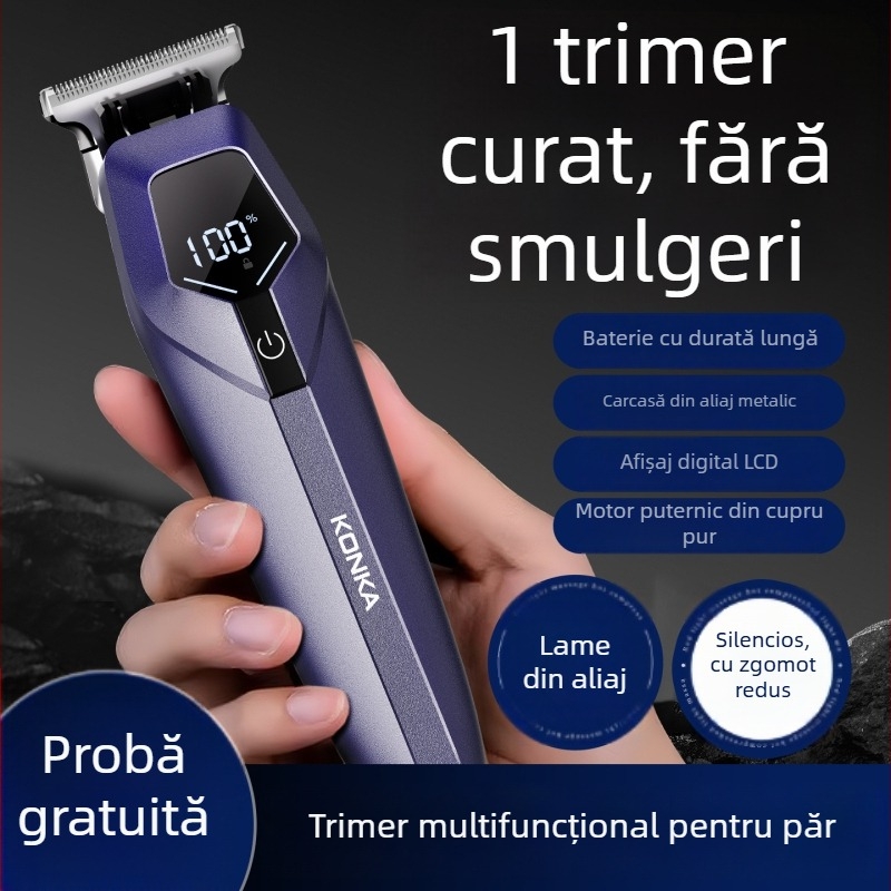 Konka aparat de tuns păr pentru uz casnic, reîncărcabil, lame din oțel inoxidabil, baterie încorporată, autonomie 1–3 ore, funcționare silențioasă sub 36 dB