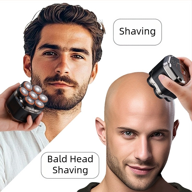 Mașină de ras electrică pentru bărbați, cu cap de șapte lame, impermeabilă pentru curățare a corpului, baterie încorporată 1200–2000 mAh, încărcare Type-C, afișaj digital