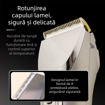 Mașină de tuns păr electrică, portabilă, alimentare dublă (încărcare/priză), motor cu perii, lame ceramice, cap de lamă detașabil și lavabil, autonomie baterie 3-6 ore