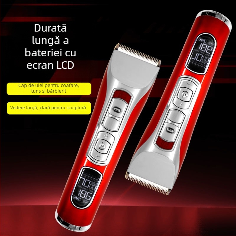 Mașină de tuns păr electrică, portabilă, alimentare dublă (încărcare/priză), motor cu perii, lame ceramice, cap de lamă detașabil și lavabil, autonomie baterie 3-6 ore