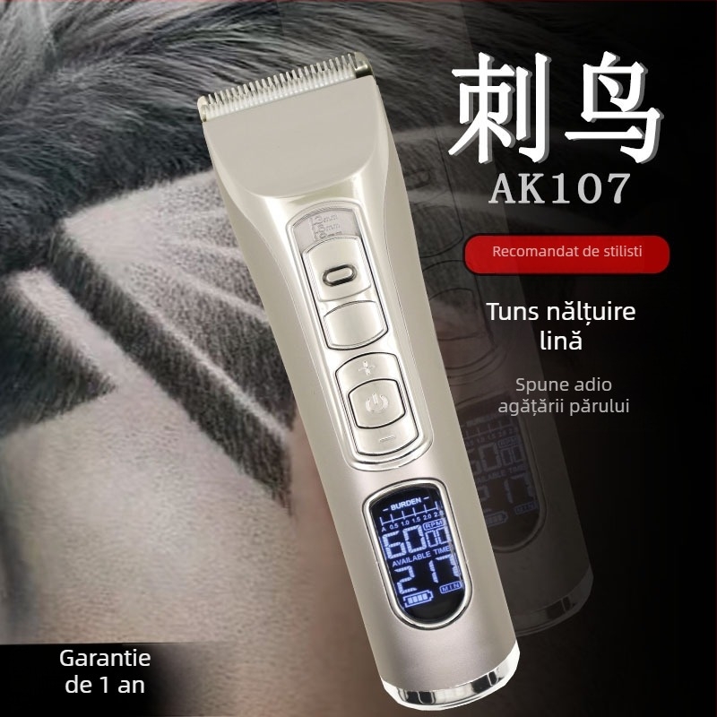 Mașină de tuns păr electrică, portabilă, alimentare dublă (încărcare/priză), motor cu perii, lame ceramice, cap de lamă detașabil și lavabil, autonomie baterie 3-6 ore