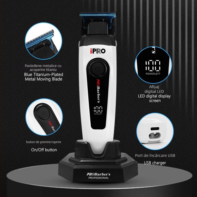 Mașină de tuns păr pentru gravură, trimmer electric pentru tuns, utilizare casnică, motor fără perii, lame din oțel inoxidabil, baterie încorporată 2000-4000 mAh, autonomie 3-6 ore, zgomot 46-70 dB