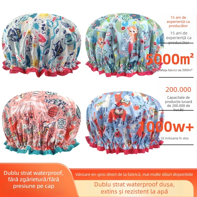 Căciulă de duș pentru adulți, dublu strat Satin-PEVA, stil pastoral, 40 g