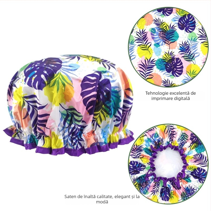 Căciulă de duș pentru adulți, dublu strat Satin-PEVA, stil pastoral, 40 g