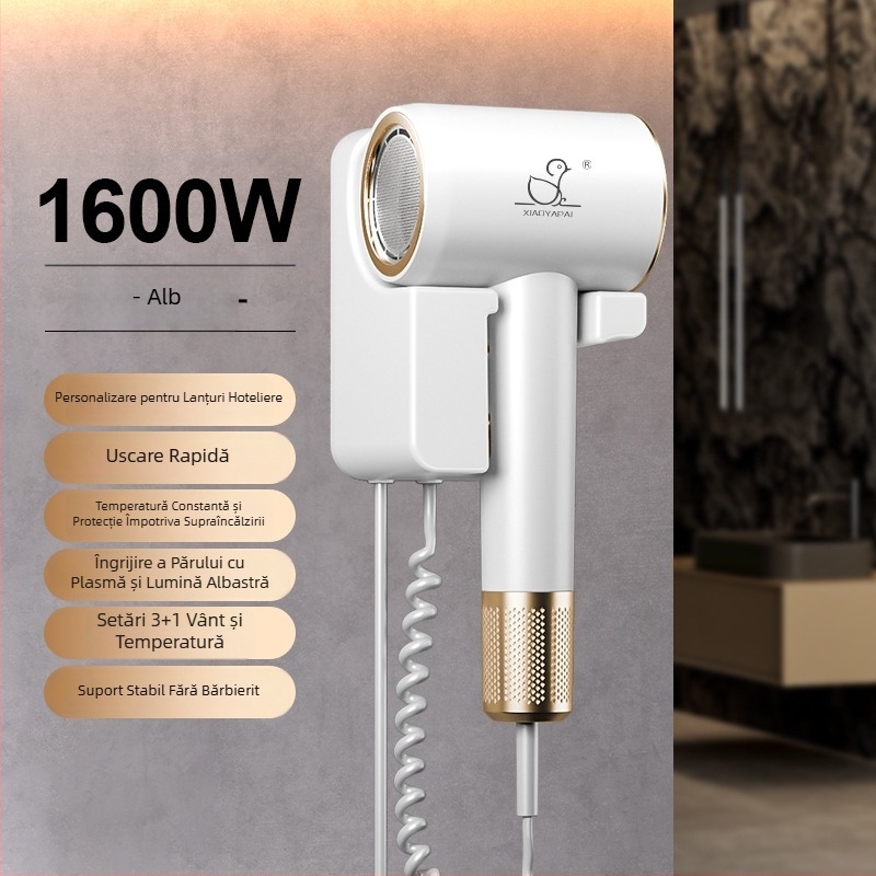 Uscător de păr montat pe perete – 1000W, 220V, aer rece/cald, protecție împotriva supraincălzirii
