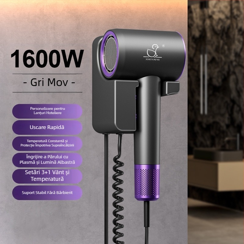 Uscător de păr montat pe perete – 1000W, 220V, aer rece/cald, protecție împotriva supraincălzirii