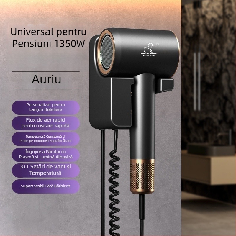 Uscător de păr montat pe perete – 1000W, 220V, aer rece/cald, protecție împotriva supraincălzirii