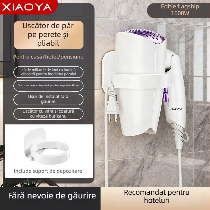 Uscător de păr montat pe perete – 1000W, 220V, aer rece/cald, protecție împotriva supraincălzirii