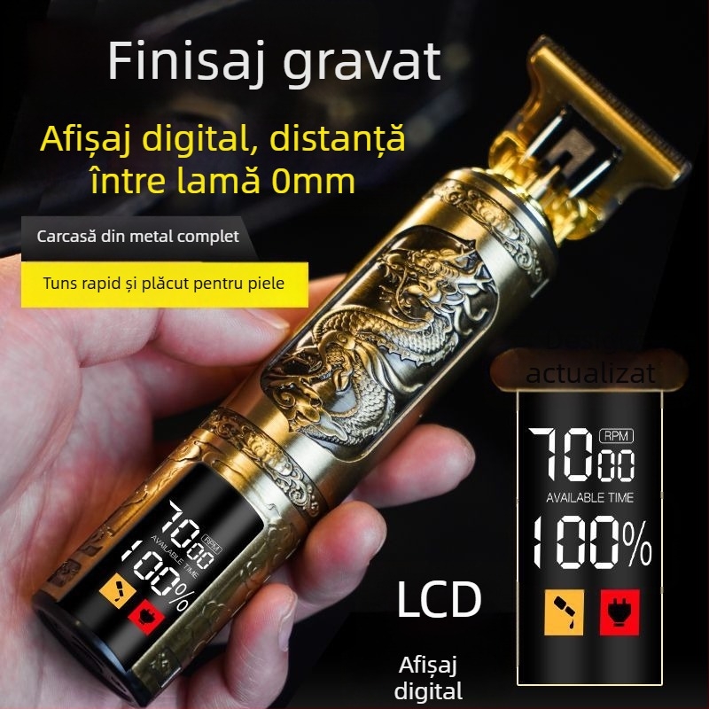 Trimmer electric pentru păr cu motor periat, lame din oțel inoxidabil, cap de lamă detașabil și lavabil, baterie încorporată 1200–2000 mAh, autonomie 1–3 ore