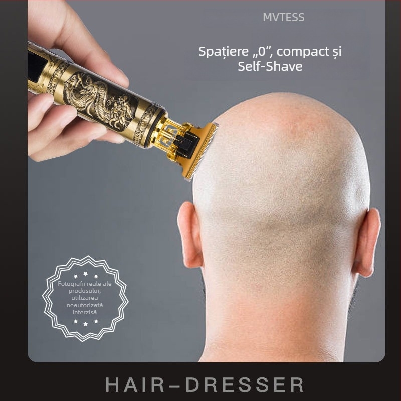 Trimmer electric pentru păr cu motor periat, lame din oțel inoxidabil, cap de lamă detașabil și lavabil, baterie încorporată 1200–2000 mAh, autonomie 1–3 ore