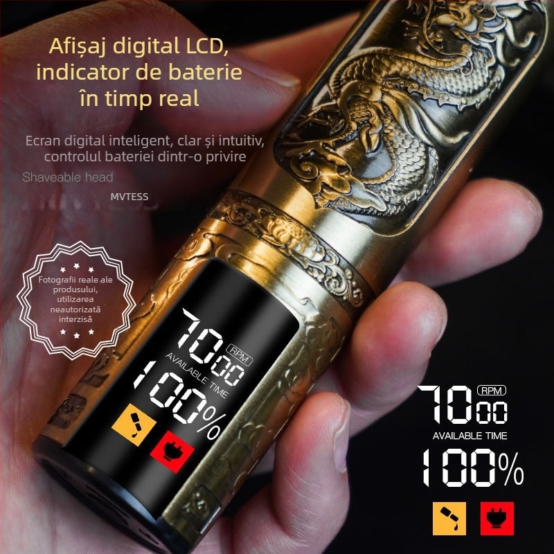 Trimmer electric pentru păr cu motor periat, lame din oțel inoxidabil, cap de lamă detașabil și lavabil, baterie încorporată 1200–2000 mAh, autonomie 1–3 ore