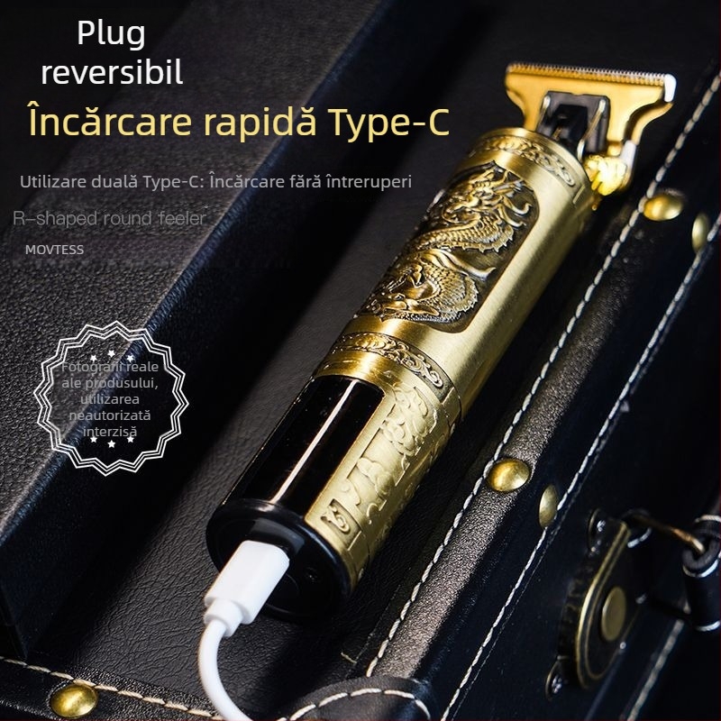 Trimmer electric pentru păr cu motor periat, lame din oțel inoxidabil, cap de lamă detașabil și lavabil, baterie încorporată 1200–2000 mAh, autonomie 1–3 ore