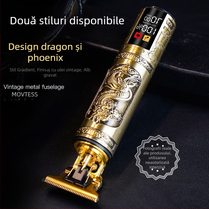 Trimmer electric pentru păr cu motor periat, lame din oțel inoxidabil, cap de lamă detașabil și lavabil, baterie încorporată 1200–2000 mAh, autonomie 1–3 ore