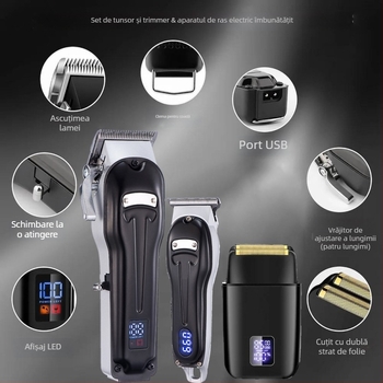 Mașină de tuns păr profesională pentru bărbați, cu lamă în formă de T, fără fir, pentru tăierea părului din nas, lame din oțel inoxidabil, baterie încorporată 1000–1200 mAh