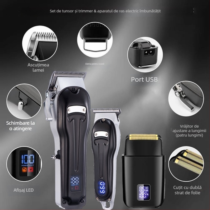 Mașină de tuns păr profesională pentru bărbați, cu lamă în formă de T, fără fir, pentru tăierea părului din nas, lame din oțel inoxidabil, baterie încorporată 1000–1200 mAh