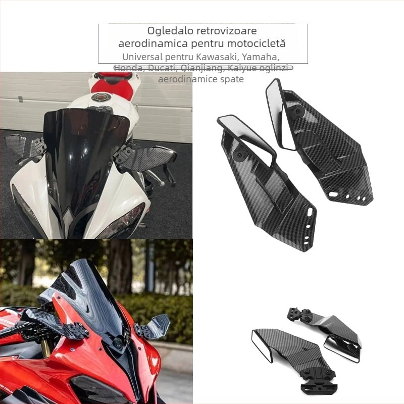 oglindă retrovizoare cu spoiler de tip aripă, oglindă pătrată, ABS injectat, compatibilă cu Kawasaki, Yamaha, Honda, Ducati și Qianjiang Kaiyue, montaj cu dinți înainte și înapoi