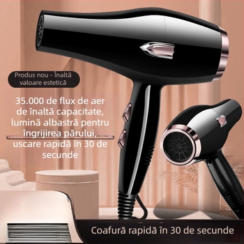 Uscător de păr cu motor cu perie, 5000W, aer cald/rece, 220V, lumină albastră cu ioni negativi