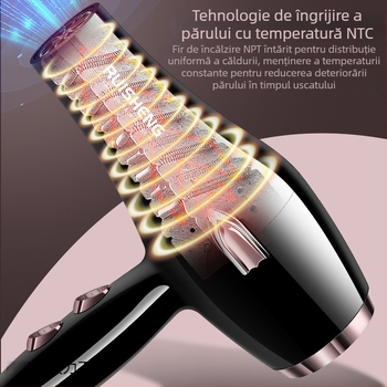 Uscător de păr cu motor cu perie, 5000W, aer cald/rece, 220V, lumină albastră cu ioni negativi