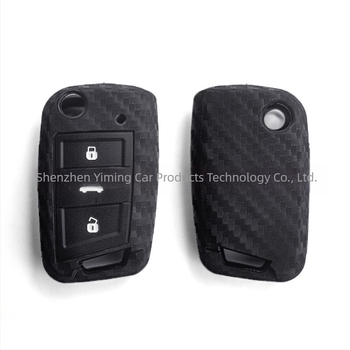 Carcasă de cheie din silicon cu model de fibră de carbon pentru Volkswagen, telecomandă inteligentă cu trei butoane, compatibilă cu Jetta, Tiguan, Bora, Sagitar, Magotan, Golf și Lavida