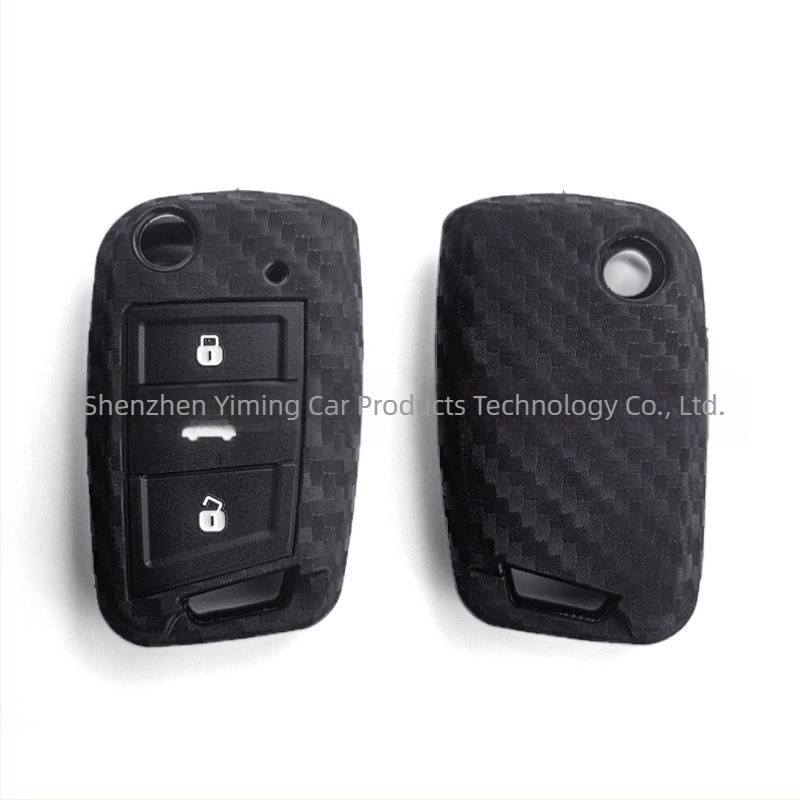 Carcasă de cheie din silicon cu model de fibră de carbon pentru Volkswagen, telecomandă inteligentă cu trei butoane, compatibilă cu Jetta, Tiguan, Bora, Sagitar, Magotan, Golf și Lavida
