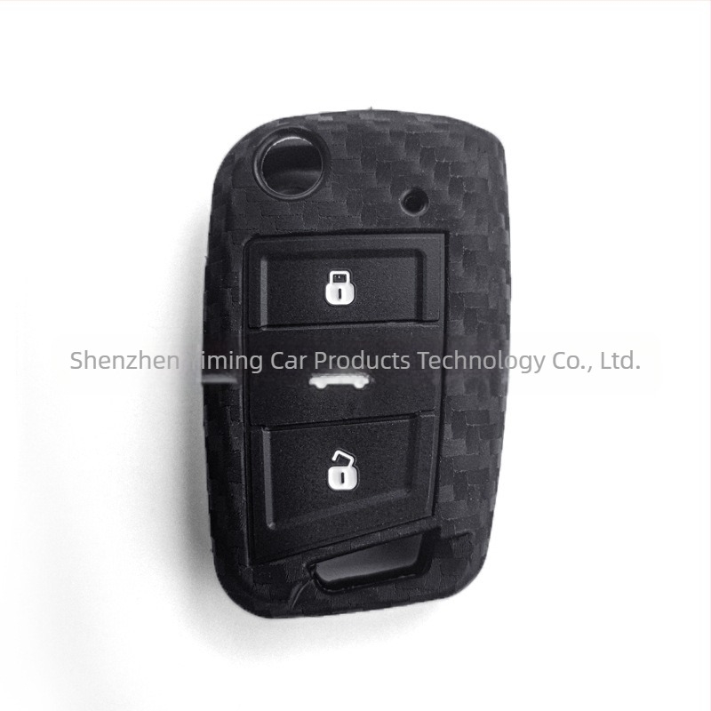 Carcasă de cheie din silicon cu model de fibră de carbon pentru Volkswagen, telecomandă inteligentă cu trei butoane, compatibilă cu Jetta, Tiguan, Bora, Sagitar, Magotan, Golf și Lavida