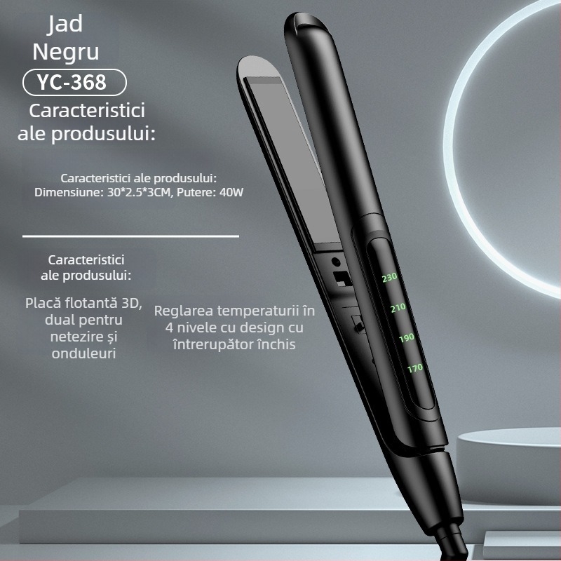 Mini placă de păr duală: îndreptare și ondulare, încălzire ceramică, diametru <15 mm, alimentare prin cablu AC, 20W, 100–240V, pentru păr umed și uscat, control automat al temperaturii