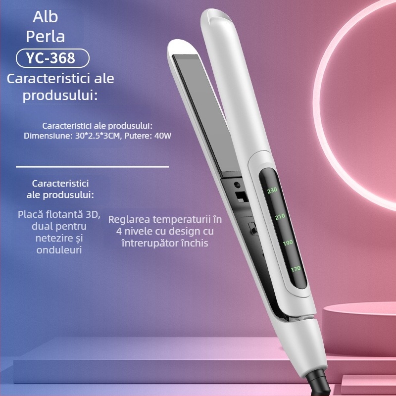 Mini placă de păr duală: îndreptare și ondulare, încălzire ceramică, diametru <15 mm, alimentare prin cablu AC, 20W, 100–240V, pentru păr umed și uscat, control automat al temperaturii