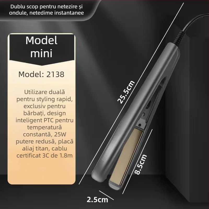 Mini placă de păr duală: îndreptare și ondulare, încălzire ceramică, diametru <15 mm, alimentare prin cablu AC, 20W, 100–240V, pentru păr umed și uscat, control automat al temperaturii