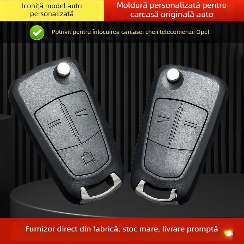 Carcasă pentru cheie Opel pliabilă pentru telecomandă, model OB, 2 sau 3 butoane, lamă metalică, carcasă APS, 42 g