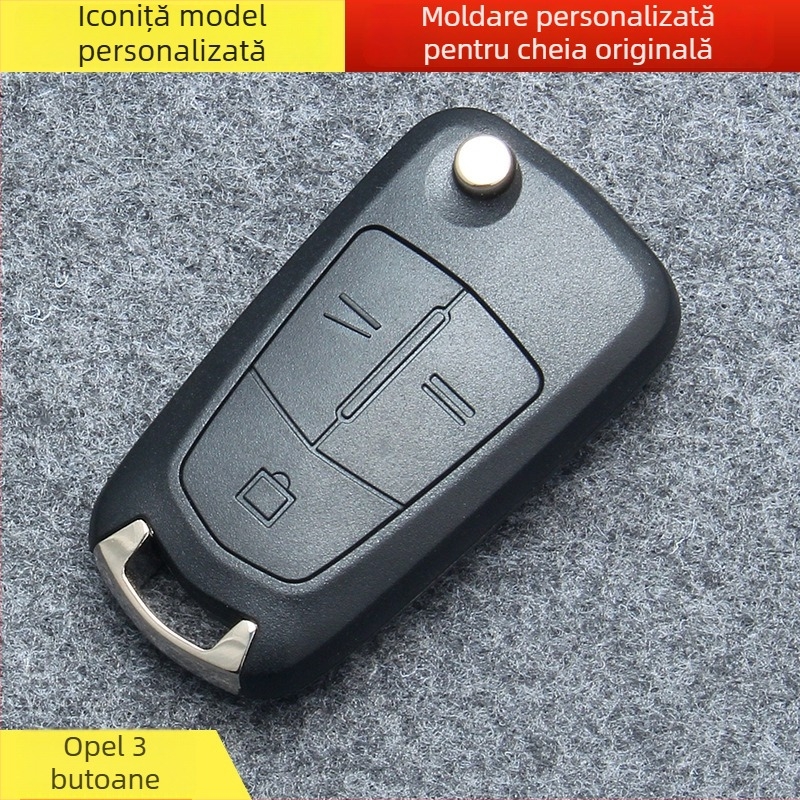 Carcasă pentru cheie Opel pliabilă pentru telecomandă, model OB, 2 sau 3 butoane, lamă metalică, carcasă APS, 42 g