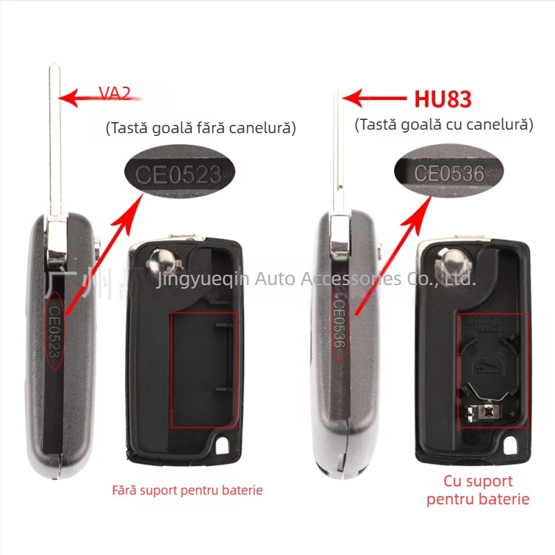 Cheie de telecomandă pliabilă cu 3 butoane pentru Peugeot Citroën, 433MHz, cip ID46, carcasă din plastice tehnice