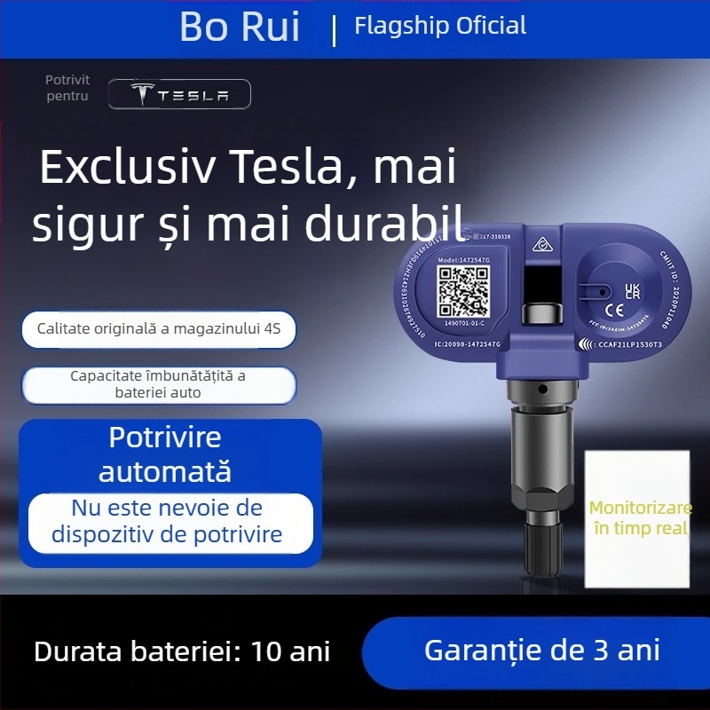 Sistem de monitorizare a presiuniei pneurilor pentru Tesla – înaltă precizie, afișaj dual, încorporat, model TSL, 0–5,8 bar