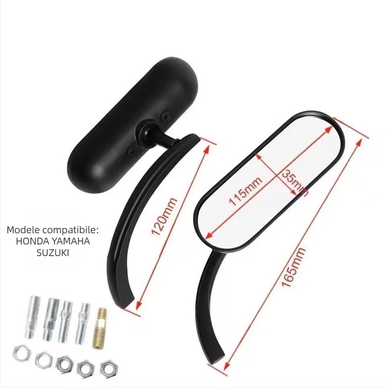 Oglindă retrovizoare pentru motocicletă, aluminiu, rotundă, model 2861, universală (montaj: dinți pozitivi/negativi)