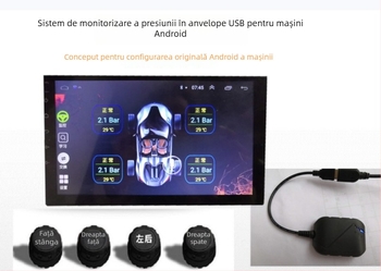 Sistem TPMS pentru autoturism, model T08, montaj încorporat, afișaj digital, interval presiune 1,4–3,3 Bar, senzor de înaltă precizie