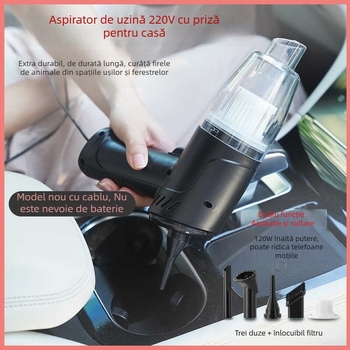 Aspirator de mână cu cablu 220V, funcție suflare și aspirație, pentru casă și mașină, putere înaltă