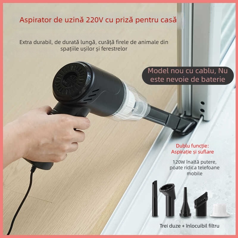 Aspirator de mână cu cablu 220V, funcție suflare și aspirație, pentru casă și mașină, putere înaltă