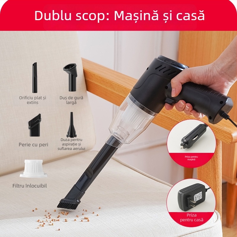 Aspirator de mână cu cablu 220V, funcție suflare și aspirație, pentru casă și mașină, putere înaltă