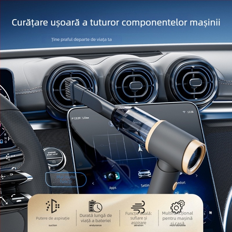 Aspirator portabil pentru mașină, 120W, USB reîncărcabil, aspirație puternică 15-20 kPa, uscat/covor