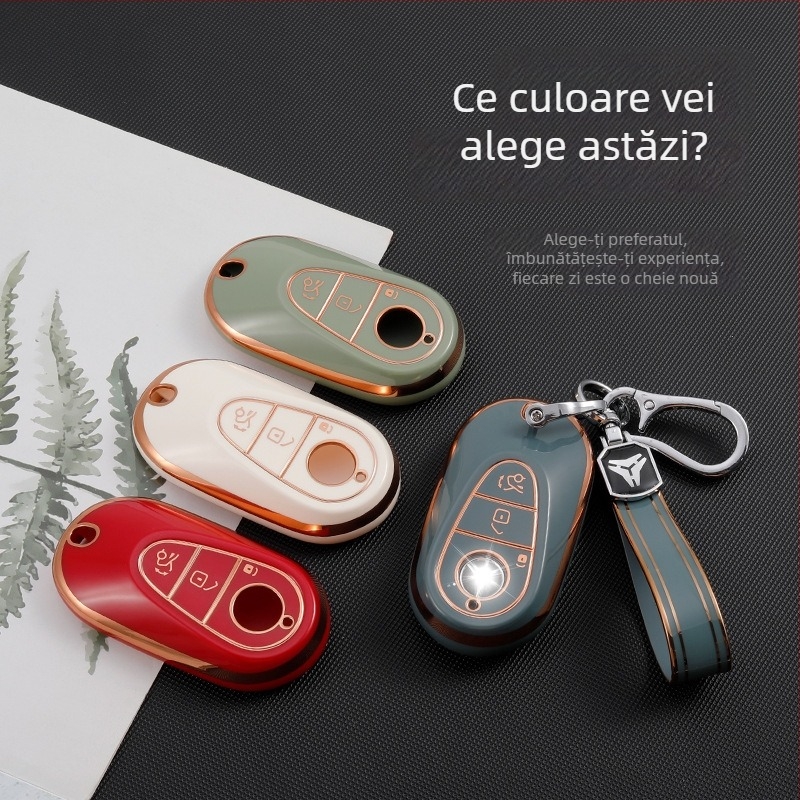 Carcasă cheie Mercedes-Benz pentru seria S450 — TPU moale, margine aurie, greutate 36 g