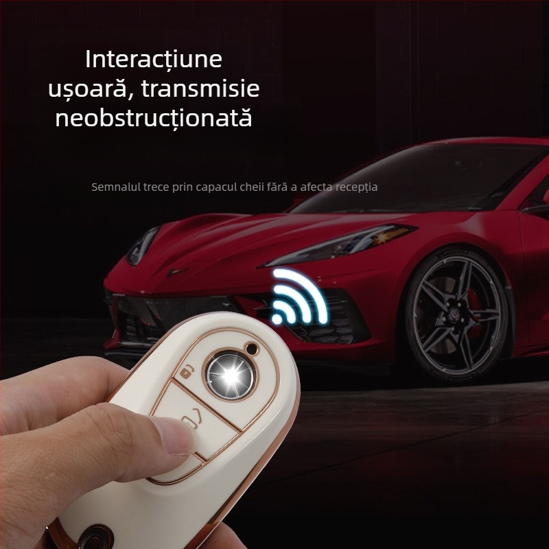 Carcasă cheie Mercedes-Benz pentru seria S450 — TPU moale, margine aurie, greutate 36 g