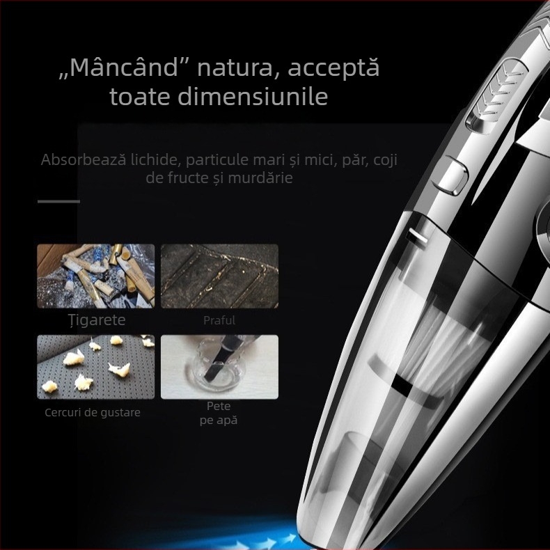 Aspirator manual pentru umed și uscat, 120W, încărcare USB wireless, baterie încorporată 1601–2000 mAh