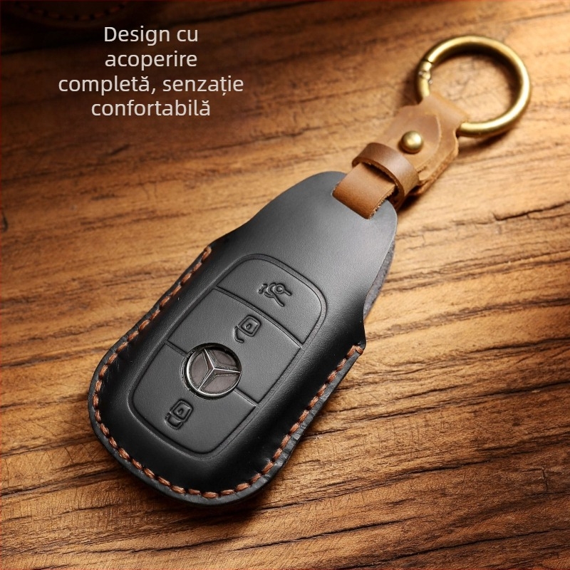 Capac cheie Mercedes-Benz E300L/C260L de Navigator, husă din piele naturală de vițel, posibilitate de personalizare, etichetă privată licențiată