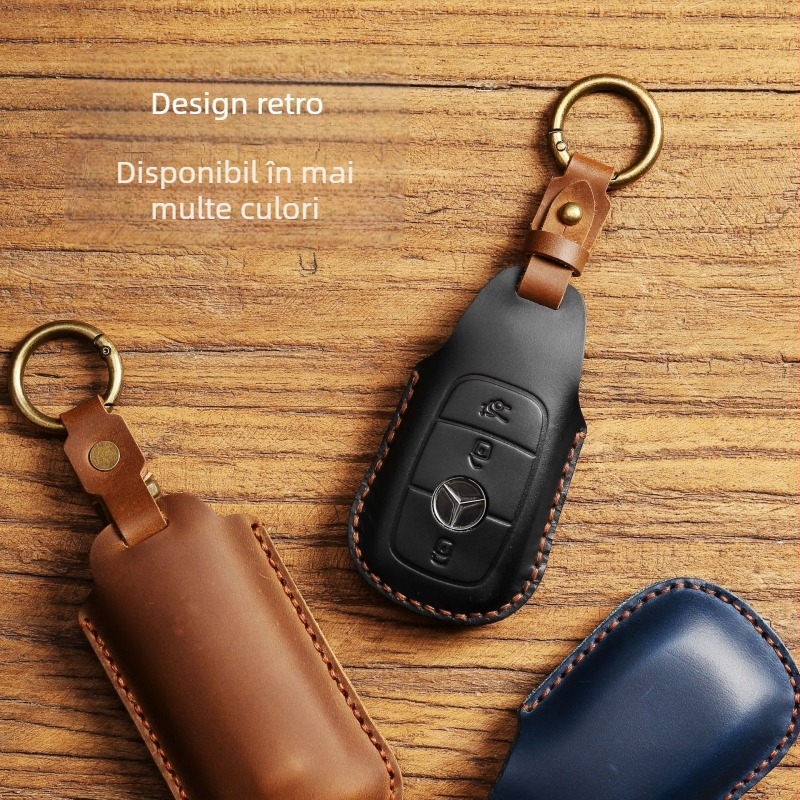 Capac cheie Mercedes-Benz E300L/C260L de Navigator, husă din piele naturală de vițel, posibilitate de personalizare, etichetă privată licențiată