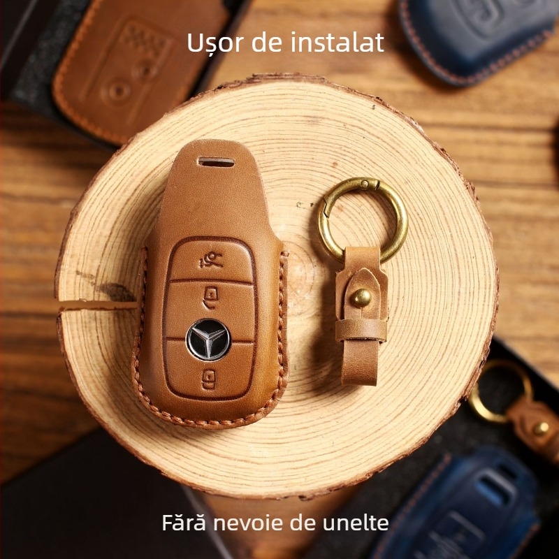 Capac cheie Mercedes-Benz E300L/C260L de Navigator, husă din piele naturală de vițel, posibilitate de personalizare, etichetă privată licențiată