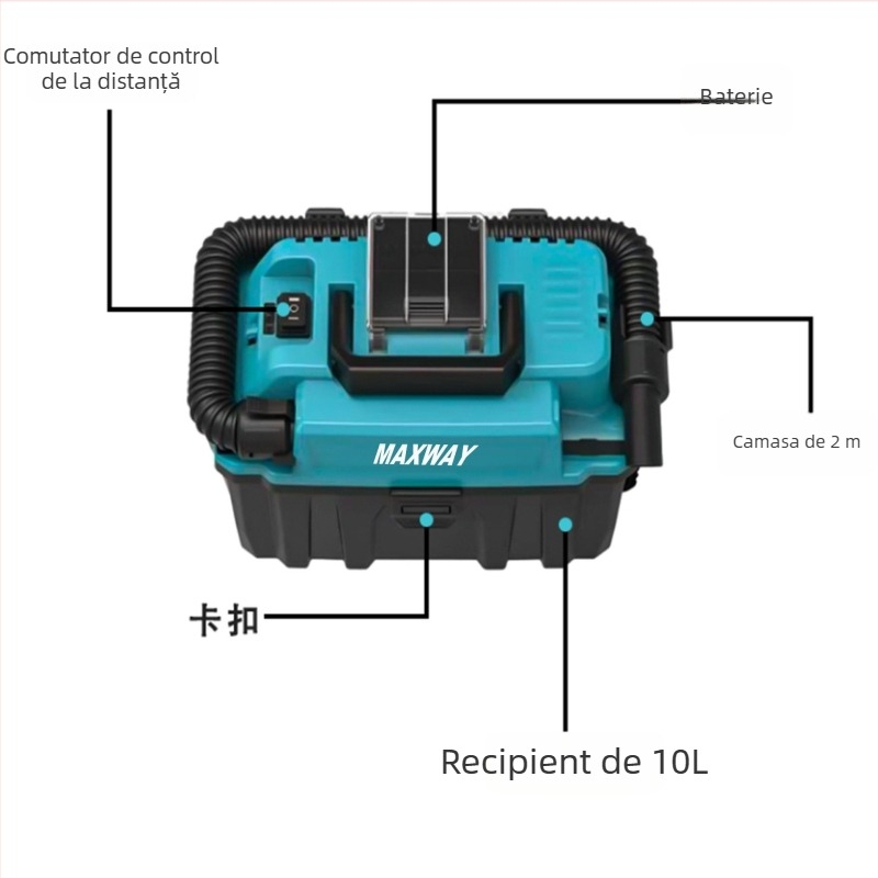 Maxwell compatibil Makita aspirator cu motor brushless, putere înaltă, telecomandă, tip cilindric, 21V, 800W, 20000 Pa, umed/uscat, baterie reîncărcabilă