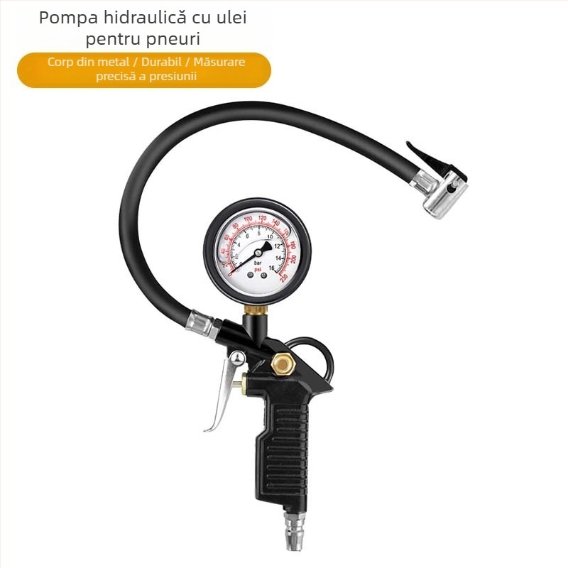 Manometru pentru presiunea în pneuri auto - electronic de înaltă precizie, afișaj digital, corp din aluminiu, funcție de dezumflare