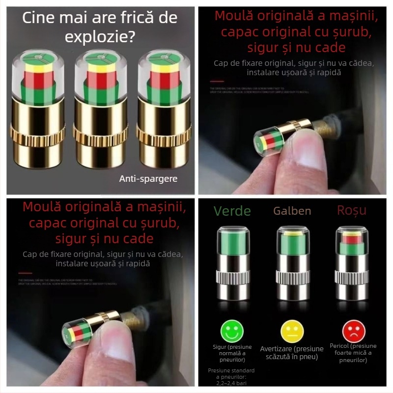 Capac de monitorizare a presiunii anvelopelor - Capac TPMS portabil pentru ventil (Brand: Powerful Factory)