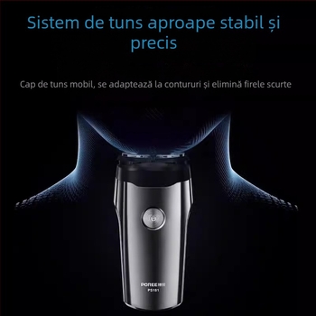 Borui PS181 Aparat de ras electric cu cap rotativ cu două lame, baterie încorporată, autonomie 45–60 minute, spălare pe tot corpul, motor cu perii